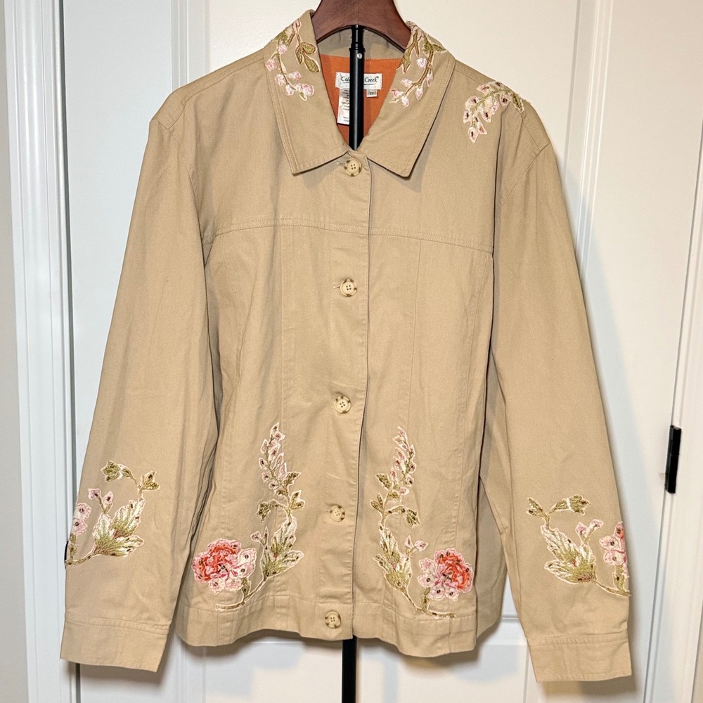 Vintage Coldwater Creek Tan Embroidered Sequin Jacket 2X Cottagecore